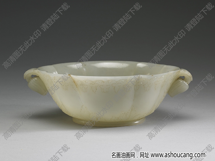 清代 花口花蕾形雙柄碗 高清大圖下載