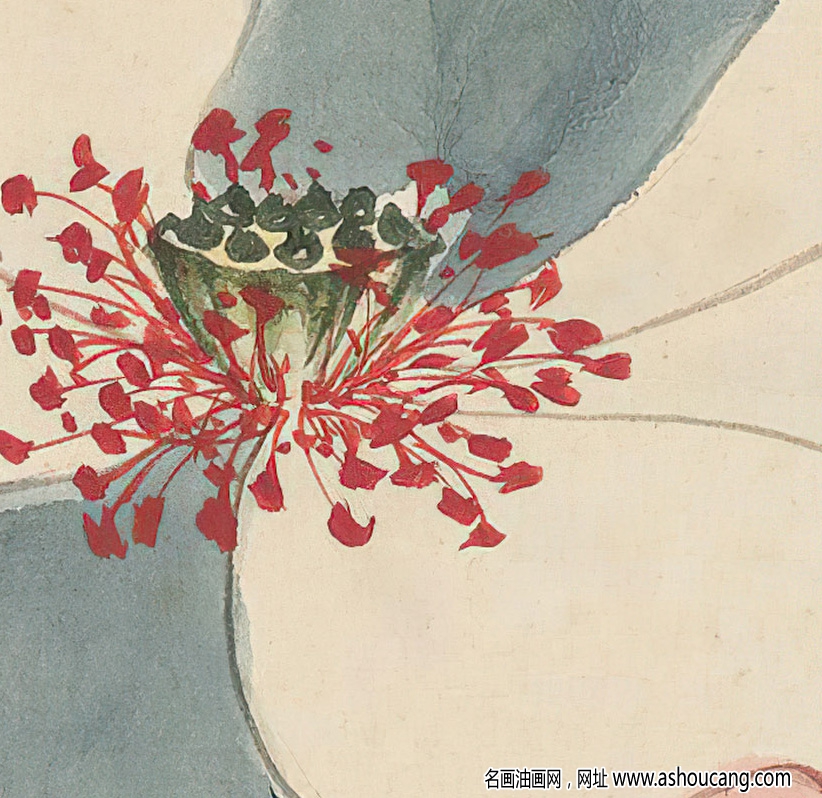 張大千作品_荷花_相憐得蓮_相偶得藕_高清大圖下載