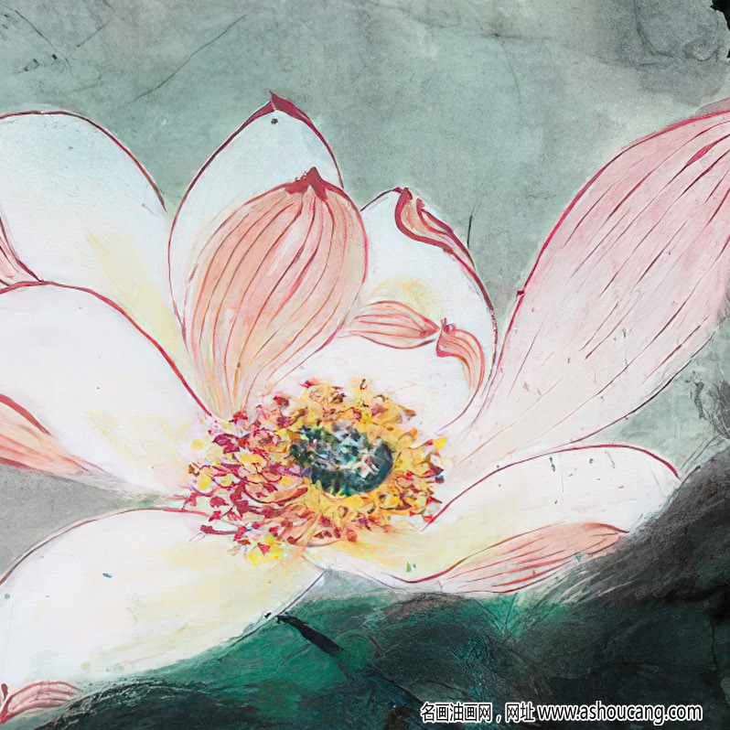 張大千作品_潑彩荷花圖_六十八年己未嘉平月_高清大圖下載