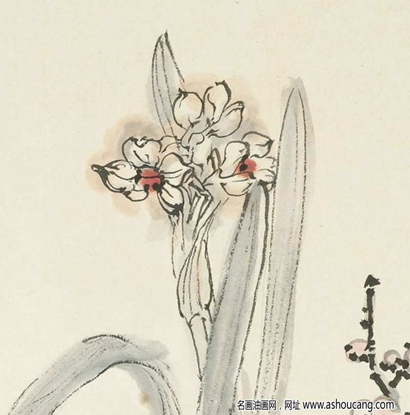 張大千國畫作品_歲朝清供_梅花水仙圖_高清大圖下載