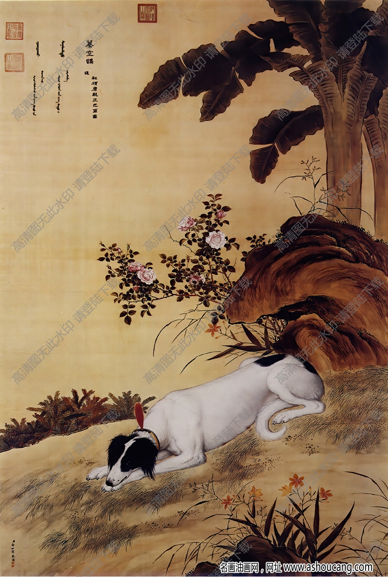 郎世寧 十駿犬圖10-驀空鵲 高清名畫下載
