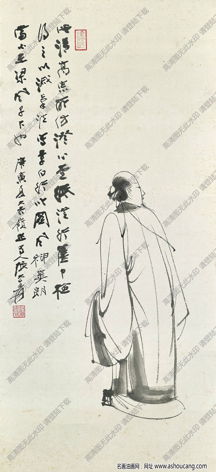 張大千國畫_高士圖_李白行吟圖_高清圖片下載