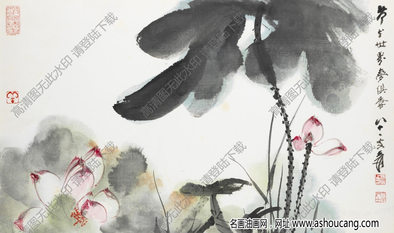 張大千國畫_荷花世界夢俱香_高清大圖下載