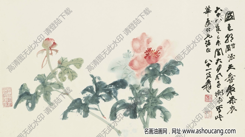 張大千作品_牡丹_國色朝酣酒_天香夜染衣_高清國畫下載