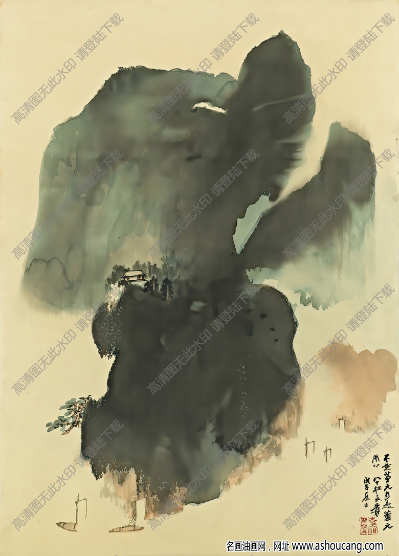 張大千作品_桐江帆影_高清國畫下載